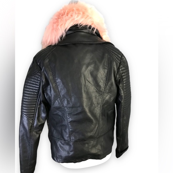 BEBE faux moto black jacket with detachable pink faux fur - Picture 4 of 6